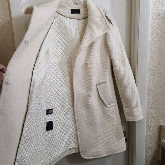 RUDSAK Ivory Designer Wool Leather Button Up Long Trench Coat Size XS - Picture 3 of 12